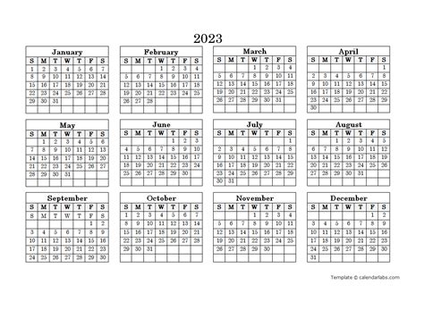 2023 Blank Yearly Calendar Landscape Free Printable Templates