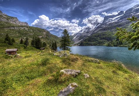 Photo Switzerland Engstlensee Hdr Nature Mountains Lake Landscape