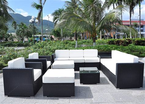 Mcombo Outdoor Patio Black Wicker Furniture Sectional Sofa Set Steel