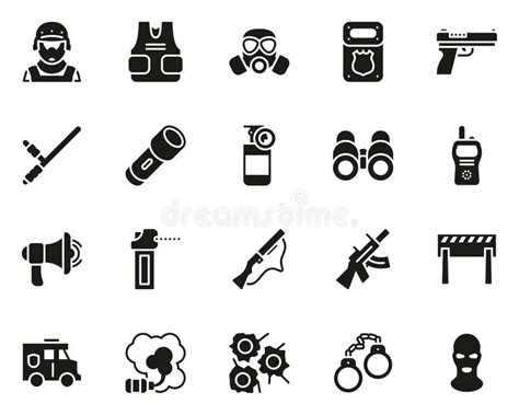 Swat Team Icons Black And White Set Big Stock Vector Illustration Of