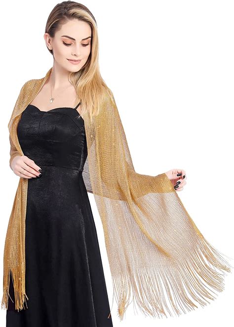 Women Sparkling Shawls And Wraps By Ladiery Metallic Scarf For Evening