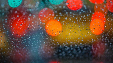 Download 3840x2160 Bokeh Raining Window Rain Drops Glass Lights