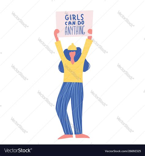 Group Young Woman Holding Banners Blanks Vector Image