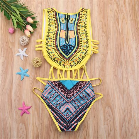 2020 2019 Sexy Women Ethnic Floral Swimsuit African Bathing Suit High Waist Printed Cover Up