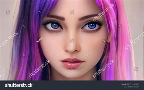 Portrait Beautiful Young Girl Purple Hair Stock Illustration 2191683845