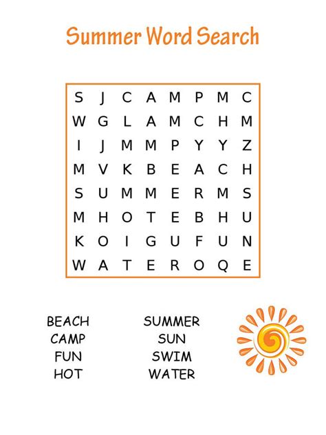 Find the summer words and have a fun and inspiring vacation. Easy Word Search For Kids - Best Coloring Pages For Kids