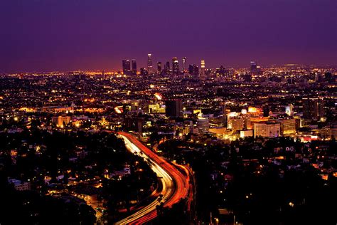 Los Angeles Night Skyline Purple Photograph By Rae Rae Fine Art America