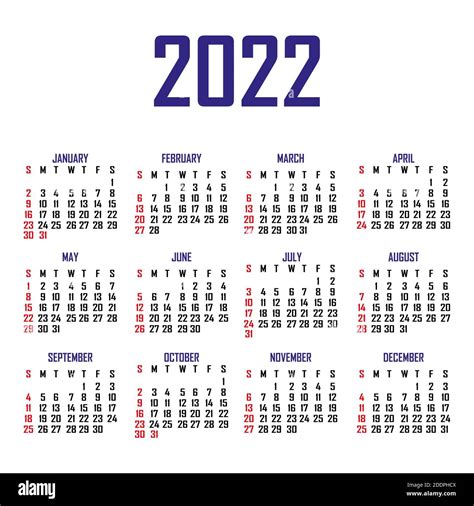 Calendar 2022 The Week Begins On Sunday Simple Calendar Template