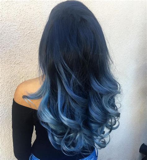 Long Black To Pastel Blue Ombre Hair Ombre Hair Color Hair Dye Colors Cool Hair Color New