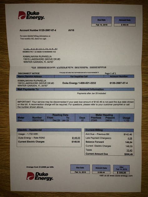Utility bill, proof of address | Statement template, Duke energy
