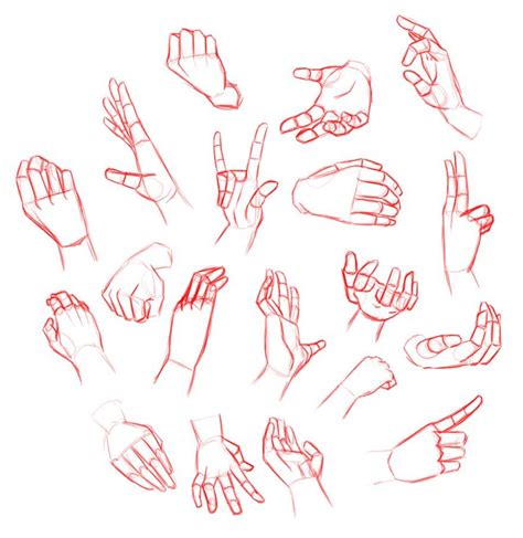 Hand Gestures Drawn In Red Pencil On White Paper