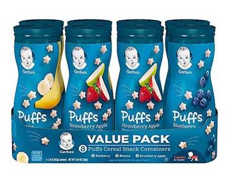 Gerber Fruit Puffs Cereal Snack Variety Pack 8 X 148 Oz —