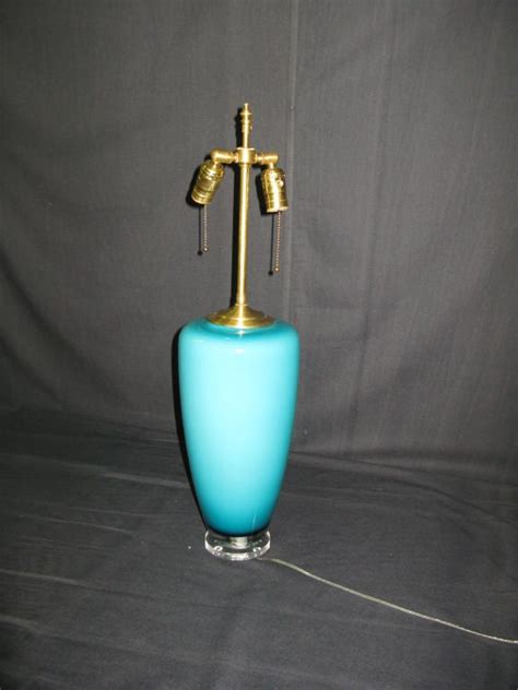 Pair Opaque Blue Light Turquoise Glass Vessels Table Lamps At 1stdibs