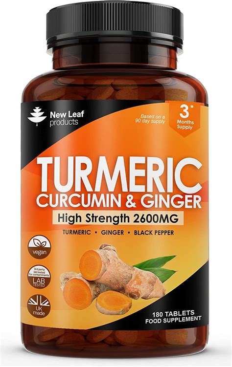 Turmeric Tablets 2600mg With Black Pepper And Ginger 95 Curcumin Extract 180 Tablets 3 Months