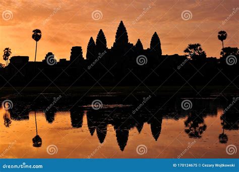 Angkor Wat Temple Silhouette Med Sunset Sky Siem Reap Kambodja