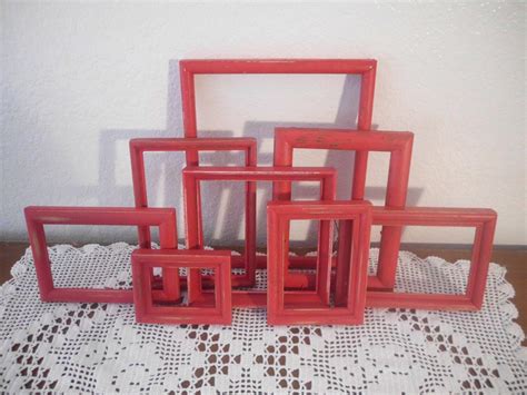 Rustic Red Shabby Chic Picture Frame Gallery Collection Set Etsy