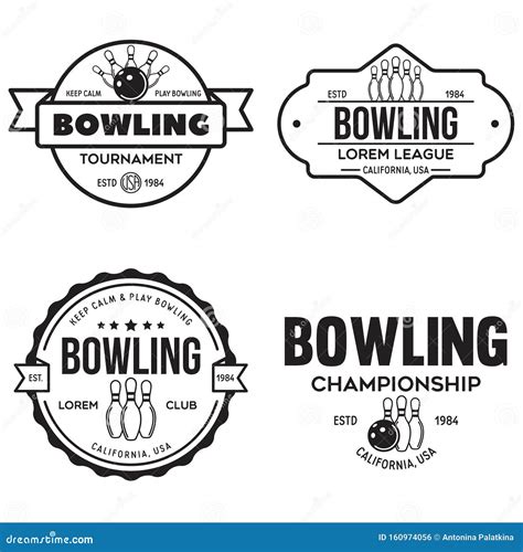 Set Of Vector Vintage Monochrome Style Bowling Logo Icons And Symbol