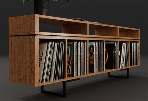 Vinyl Lp Storage With Record Player Stand Pbr 3d Model Cgtrader