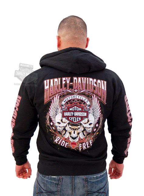 Harley men's hoodies and sweatshirts for your motorcycle riding and everyday fashion. Harley-Davidson Mens Winged Skulls Trio Full Zip Black ...