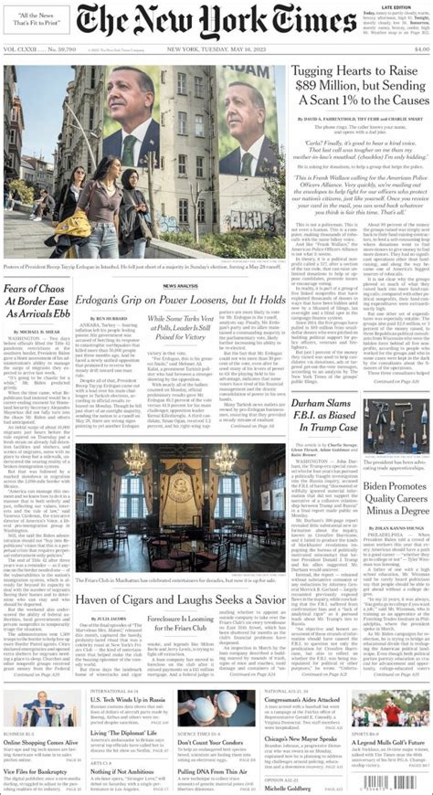 Periódico New York Times USA Periódicos de USA Edición de martes