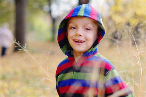 Cute Little Boy Enjoying Autumnal Nature Portrait Of Boy In Autumn