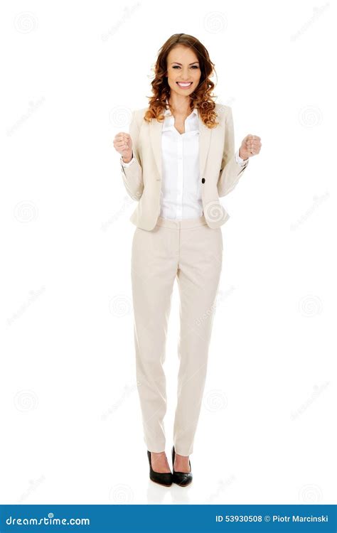 Successful Businesswoman Making Fists Stock Photo Image Of Business
