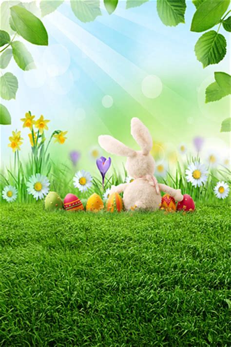 Happy Easter Vinyl Backdrop For Photography Colorful Eggs Cute Rabbits
