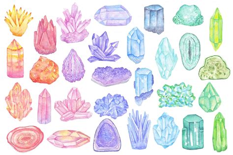 Set hand drawn crystals minerals trendy stock vector (royalty free) 289165496. Watercolor crystals, minerals, gems | Crystal drawing ...