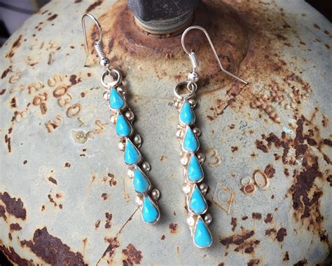 1 12 Long Earrings Turquoise Dangles Native American Indian Style