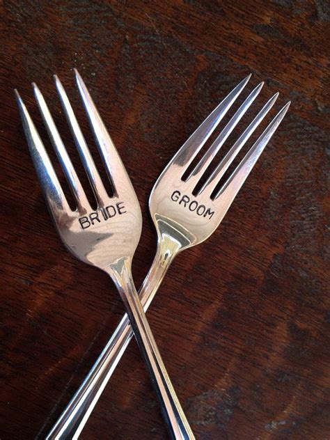 Bride And Groom Wedding Forks Hand Stamped Bridal Forks For Cake Etsy