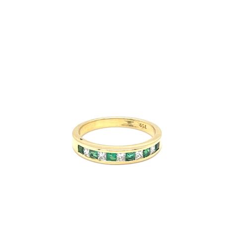 Diamond Half Eternity Ring With Ct Yellow Gold Emerald