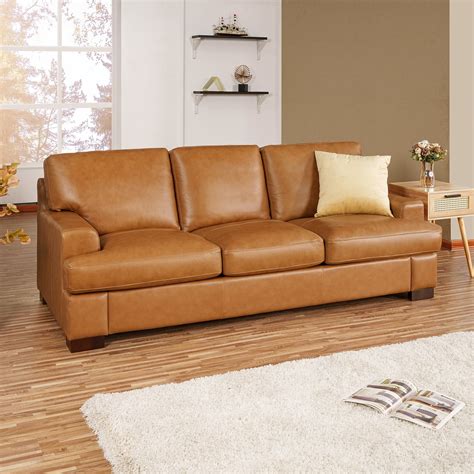 Naomi Home Siggy Genuine Leather Sofa Luxurious Comfort Goose
