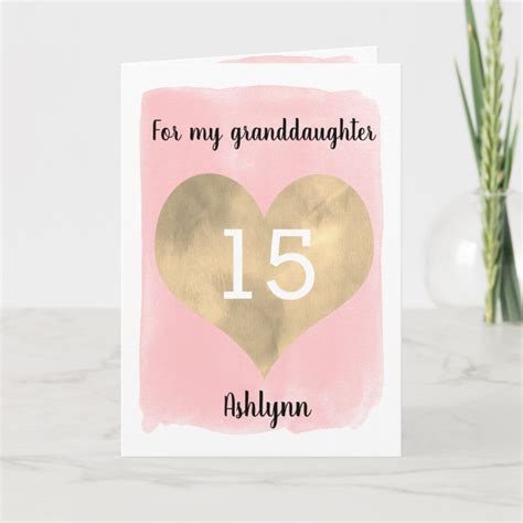 Gold And Pink Happy 15th Birthday Granddaughter Card Zazzleca