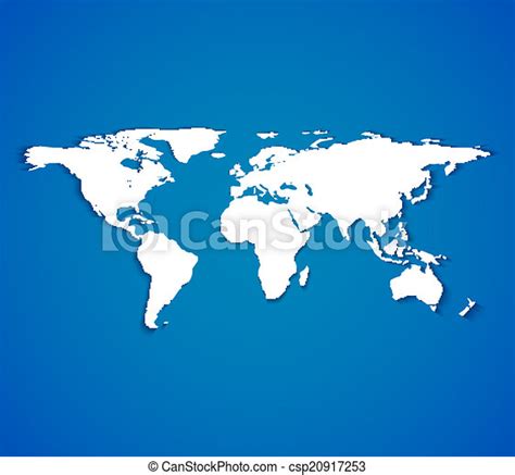 White World Map With Smooth Shadows On Blue Background Vector