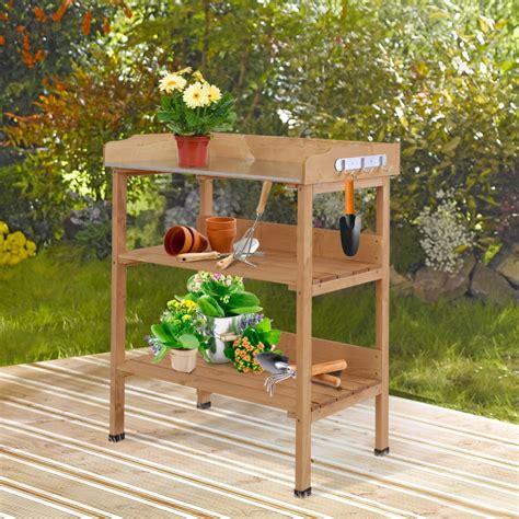 Outsunny Outdoor Garden Wooden Potting Bench Work Station Table Tool