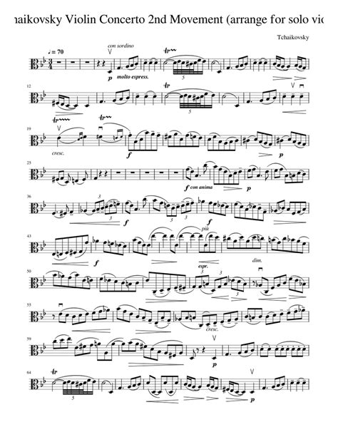 Tchaikovsky Violin Concerto 2nd Movement Arrange For Solo Viola Sheet