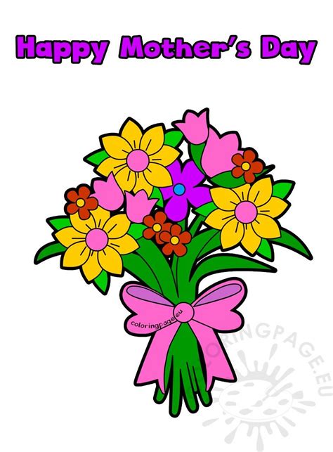 Flower Bouquet Happy Mothers Day Card Coloring Page