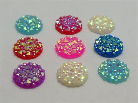 500 Mixed Color Flatback Resin Round Cabochon Gem Pyramid Dotted