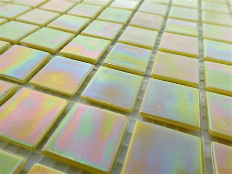 Bright Yellow Iridescent Glass Mosaic Tiles Squares 3 4 Inch 25 Tiles In Universal Yellow