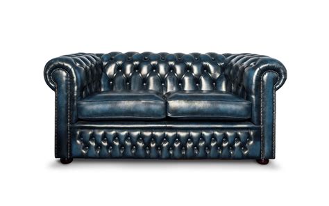 Blue Leather Chesterfield Sofa