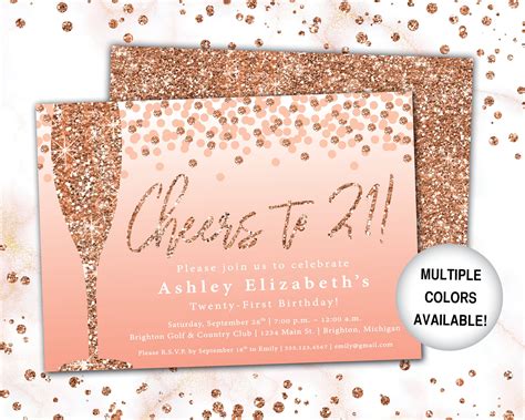 Cheers To 21 Invitation Rose Gold Champagne 21st Birthday Etsy Rose