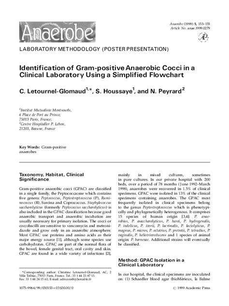 Pdf Identification Of Gram Positive Anaerobic Cocci In A Clinical