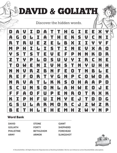 David And Goliath Bible Word Search Puzzles Sharefaith Media