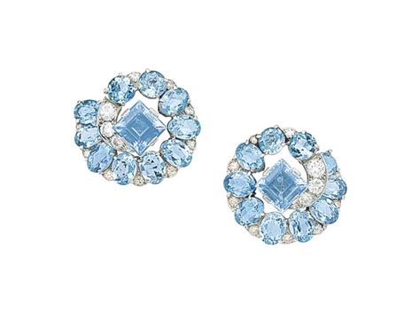 A Pair Of Art Deco Aquamarine And Diamond Ear Clips By Cartier
