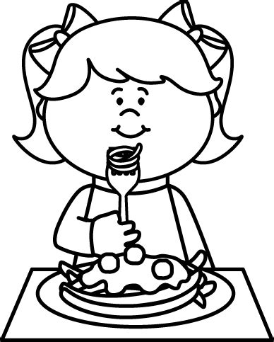Black and White Kid Eating Spaghetti Clip Art - Black and White Kid Eating Spaghetti Image ...
