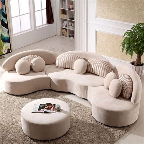 Modern 7 Seat Modular Sofa Round Sectional Sofa Beige Velvet