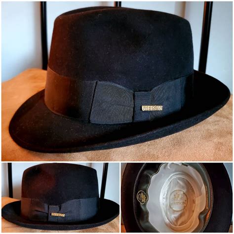 Vintage John B Stetson Black Wool Fur Felt Fedora Hat Size 6 Etsy
