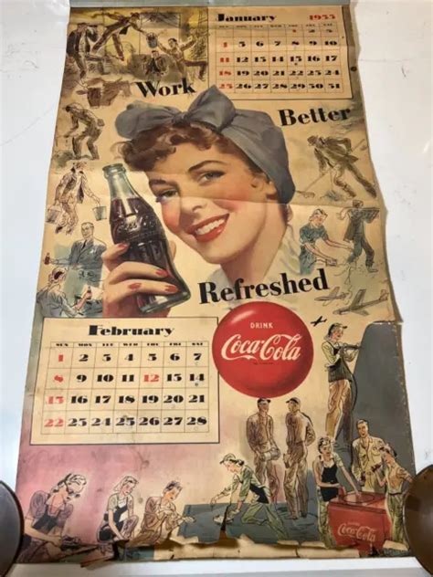 Rare 1953 Coca Cola Military Pin Up Girl Wall Calendar Complete Coke