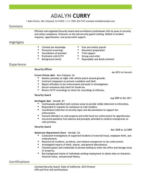 A good resume for the security guard job should be able to highlight the skills and qualities you possess which qualify you to work in that position. Best Security Guard Resume Example From Professional Resume Writing Service