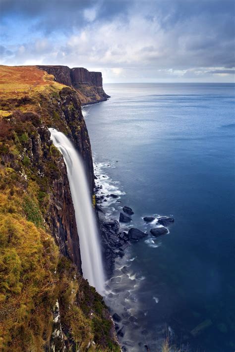 The 60 Metre High Mealt Falls On The Isle Of Skye The Imposing Cliffs